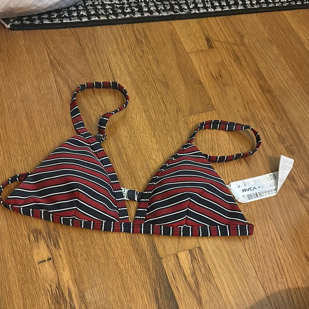 RVCA Red and Blue Striped Bikini Top